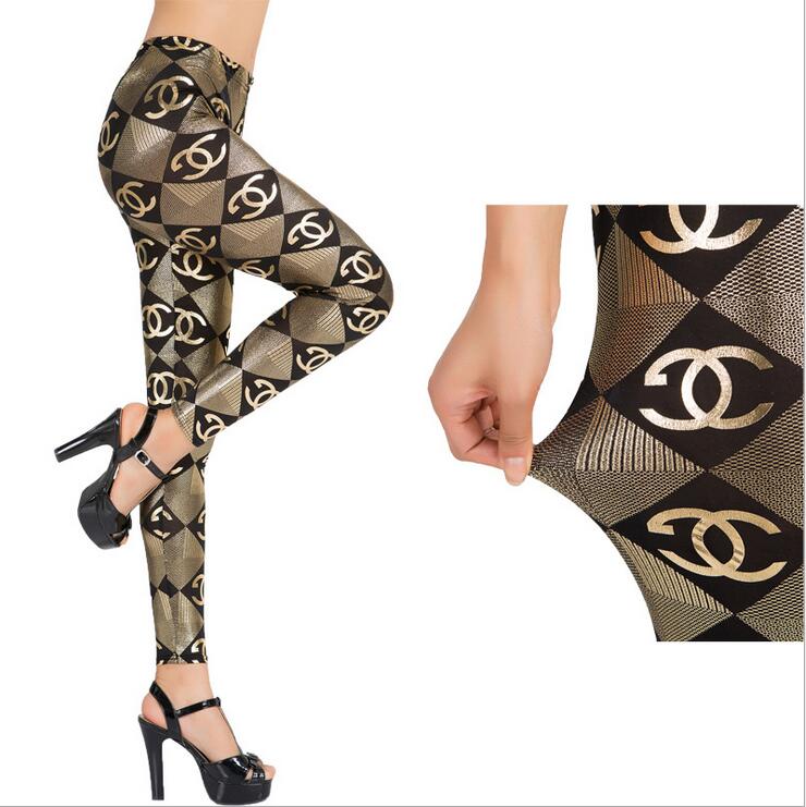 F8476 Золотые леггинсы с логотипом Chanel